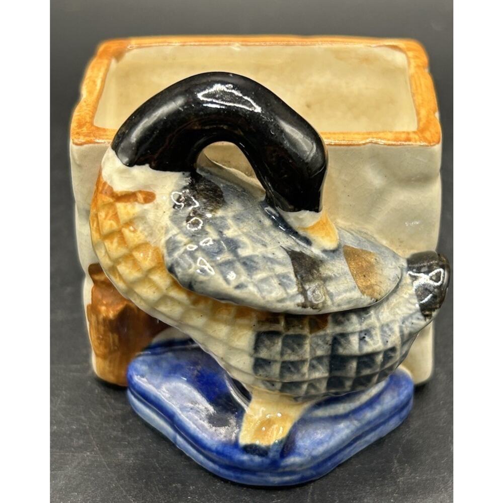 Vintage Glazed Ceramic Planter Duck Planter Match Toothpick Holder Made in Japan